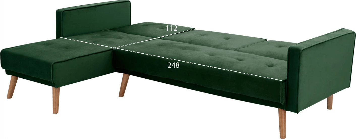 Divan qoshe i kthyeshëm me shtrat TALIA FH3153.03 kadife jeshile 267x153x85 cm