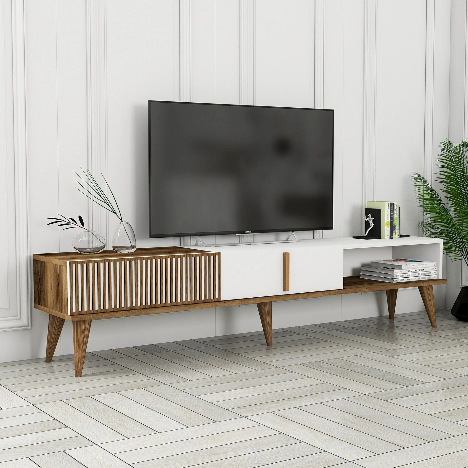 Komodë TV Hanah Home, Milan Alt, ngjyrë arre dhe e bardhë