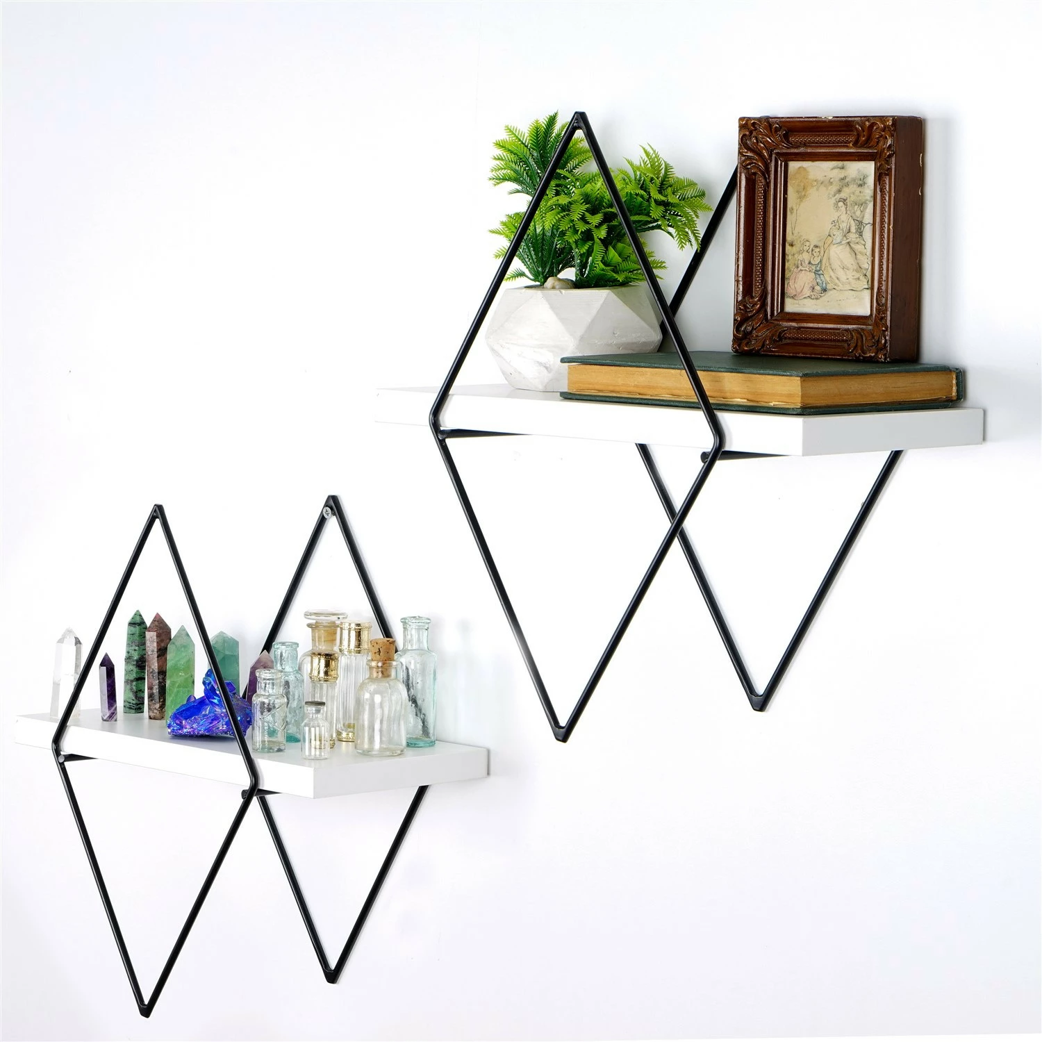 Raft dekorativ metalik për mur Hanah Home, Wr057, i bardhë (2 copë)