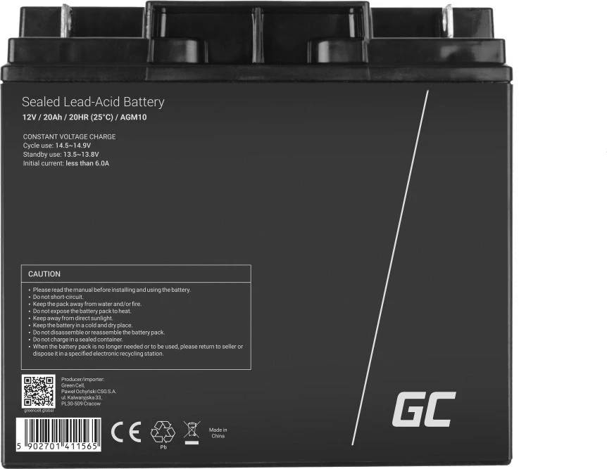 Bateri Green Cell AGM10 Radio-Controlled, 20000mAh,  e zezë