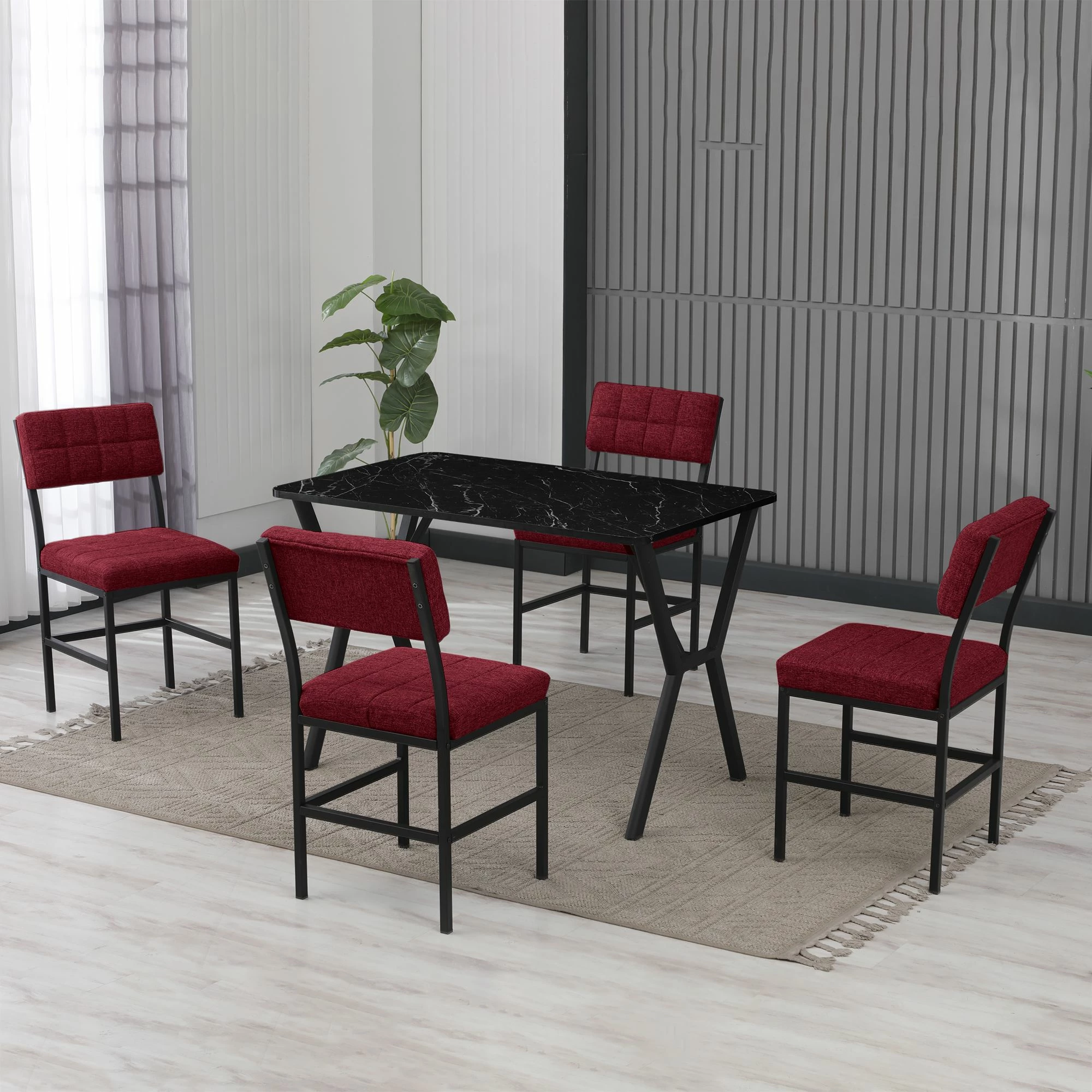 Tavolinë me karrige, zgjatshme, 5 copë, Skye Decor, Dubai, burgundy, e zezë