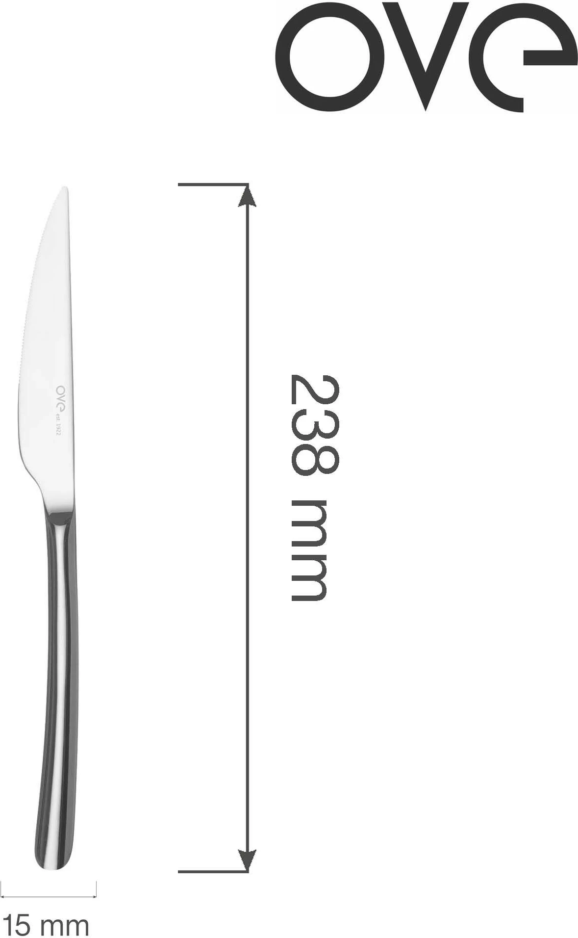 Thikë tavoline OVE Amarone 238 mm, çelik inox 18/10, argjendtë, set 12 copë