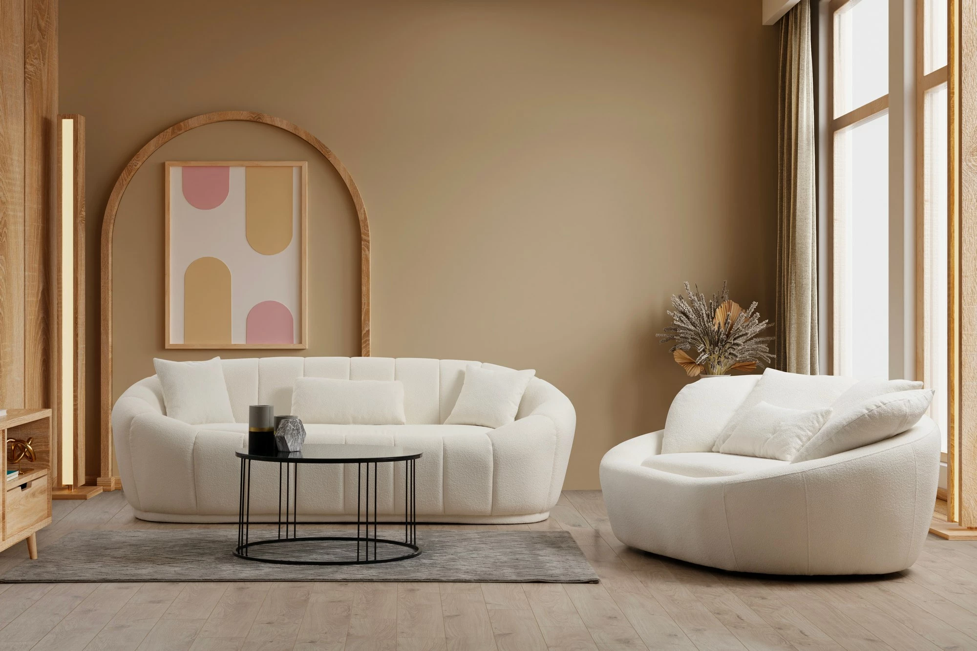 Divan dy ulëshe Atelier del Sofa, Midye - Love Seat, ngjyrë krem