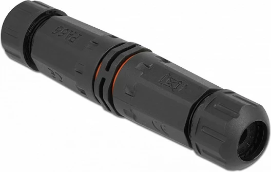 Konektor kabllo DeLOCK 3-Pin IP68, i vidhosshëm, 85-260 V, për kabllo 4.5-7.5 mm, i zi