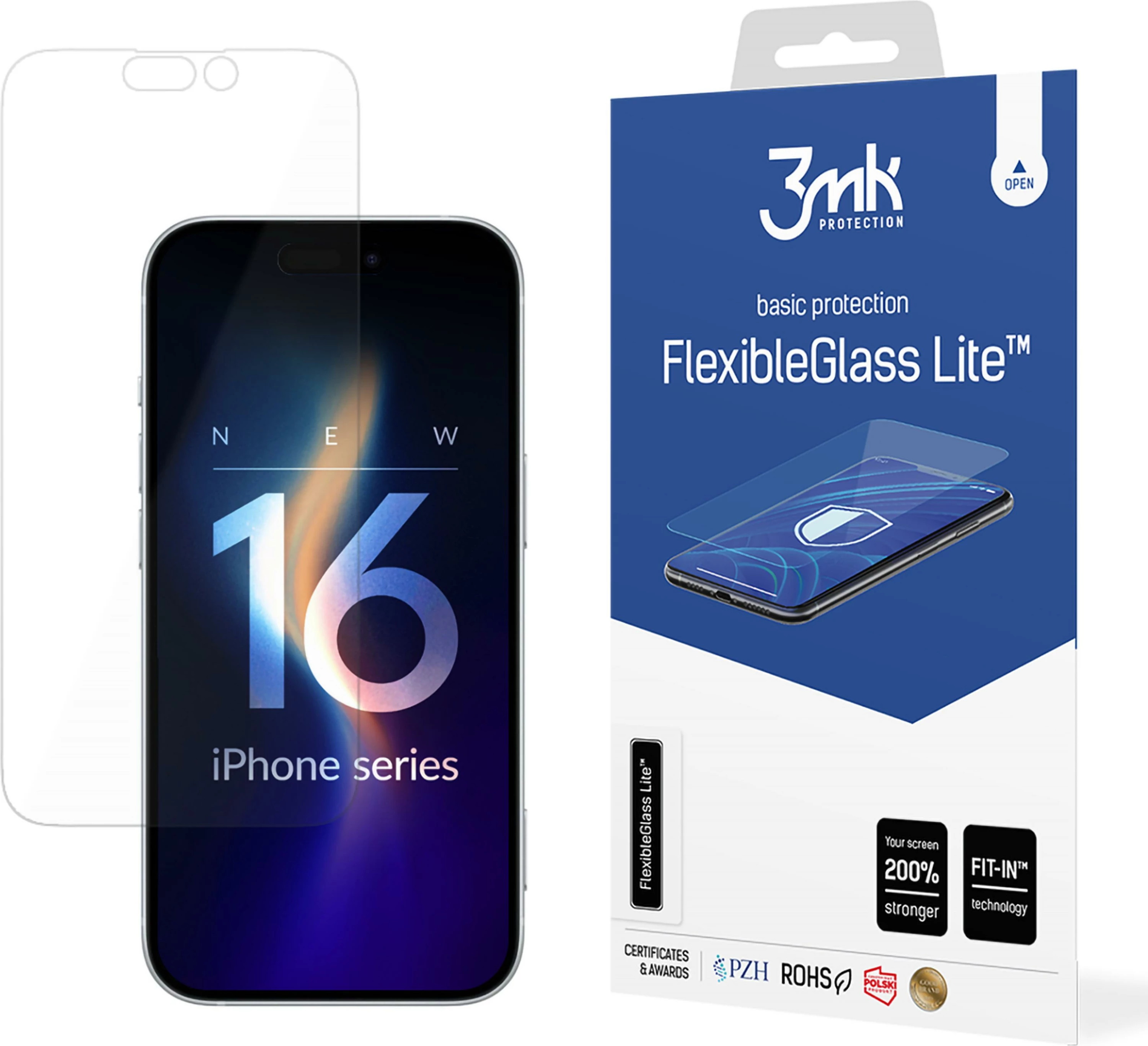 Xham mbrojtës hibrid për ekran, 3mk Protection FlexibleGlass Lite për iPhone 16 Plus, transparent