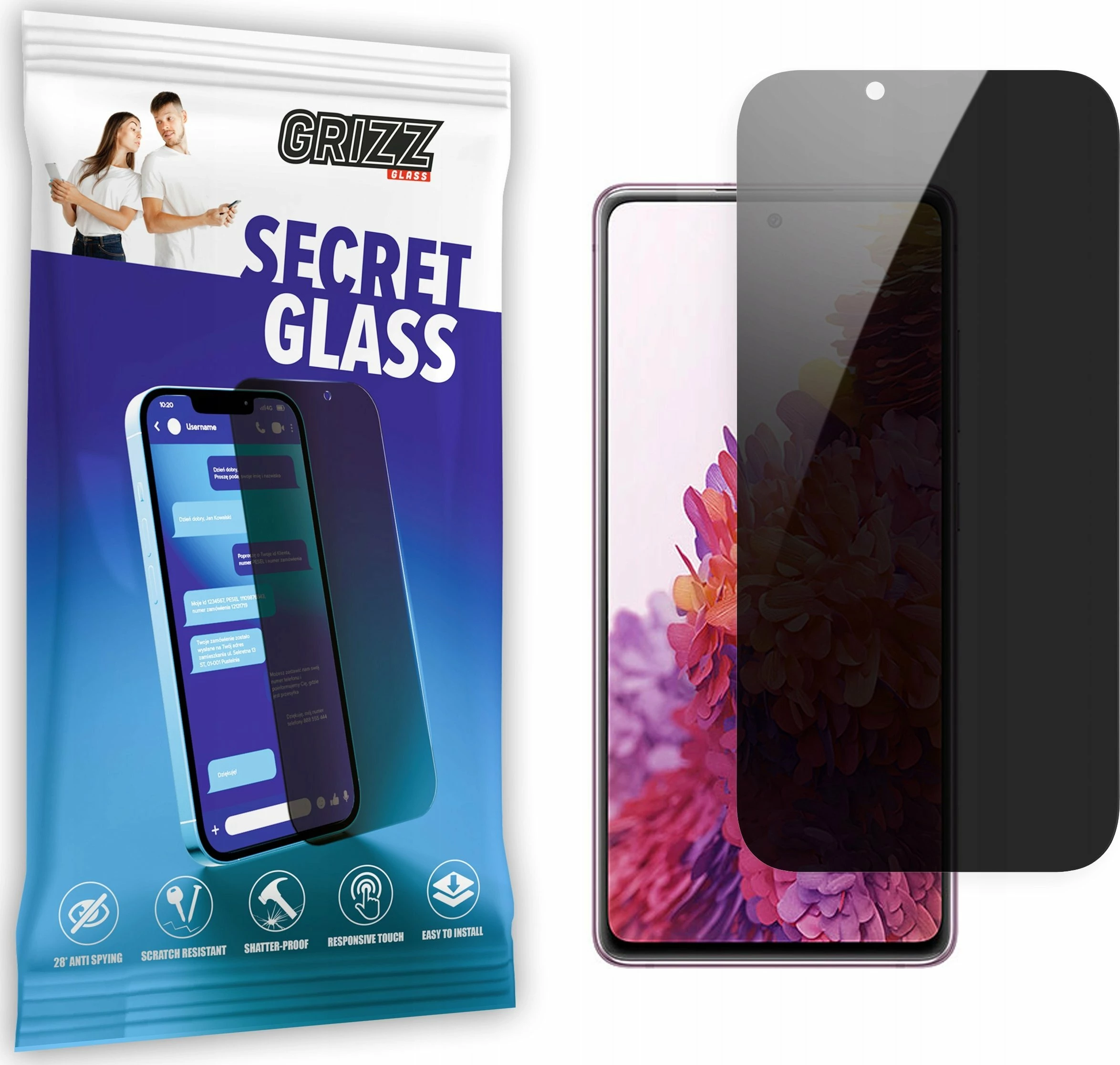 Xham mbrojtës privacy GrizzGlass SecretGlass për Samsung Galaxy S20 FE, 1 copë