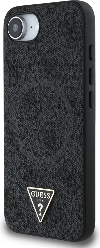Mbështjellës Guess 4G Ring Triangle Logo MagSafe për iPhone 16e, i zi