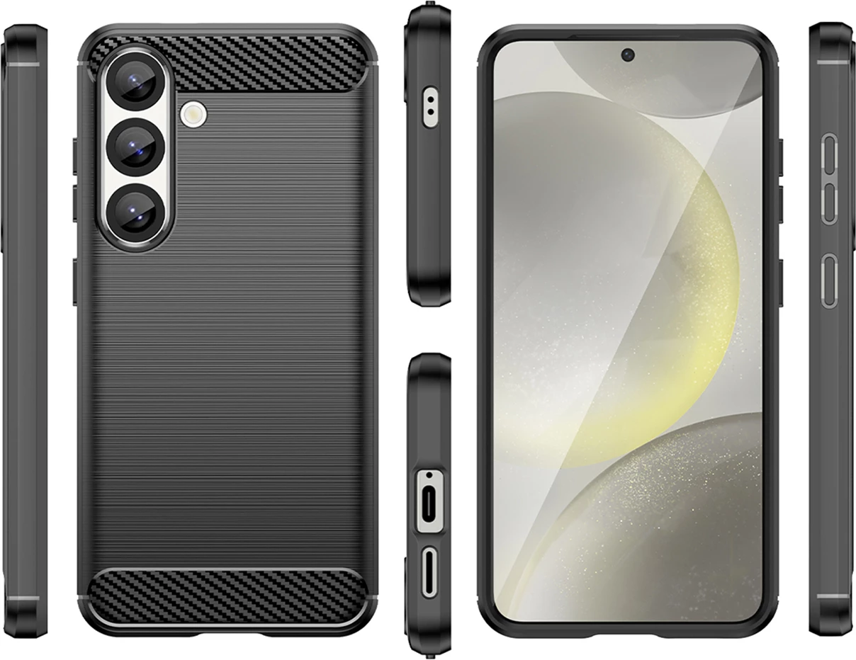 Mbështjellës Hurtel Carbon Case për Samsung Galaxy S25 Edge, silikon, zi