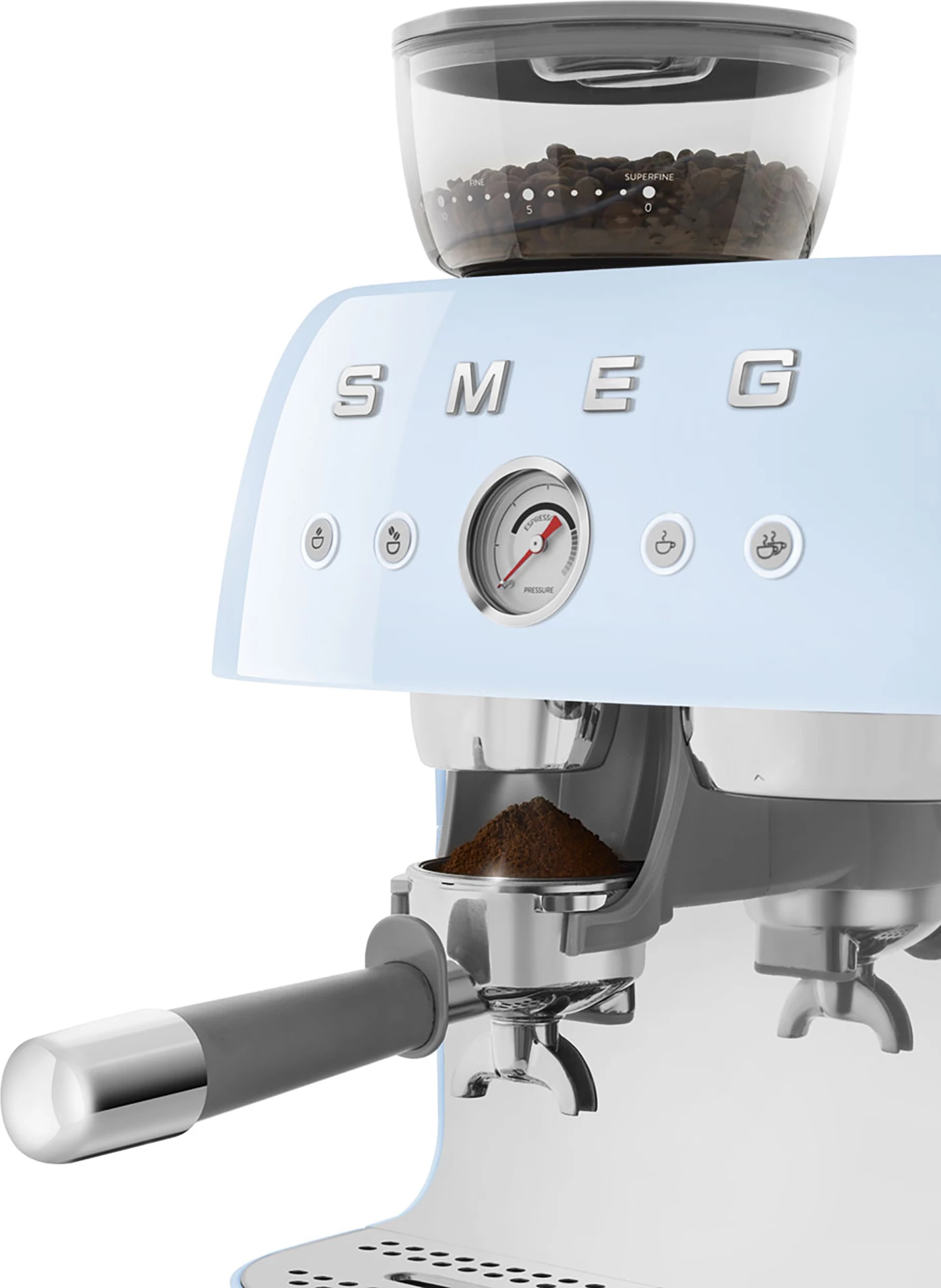 Makinë espresso Smeg EGF03PBEU, rezervuar 2.4L, mulli i integrum, 20 bar, pastel blu