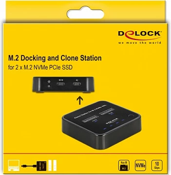 Docking station DeLOCK për 2x M.2 NVMe SSD me klonim, USB-C 10 Gbit/s, e zezë