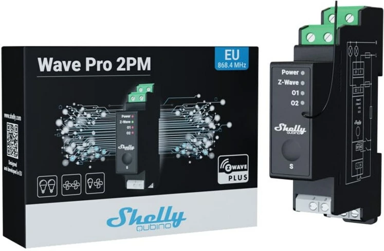 Relé elektrik Shelly Qubino Wave Pro 2PM, 2 kanale, Z-Wave, e zezë