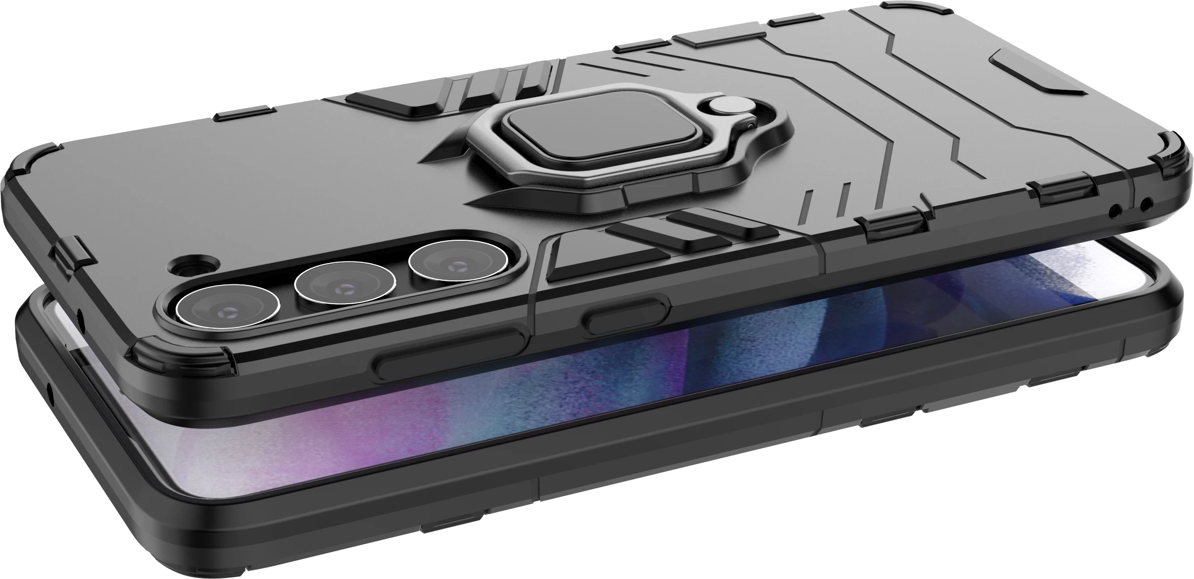 Mbështjellës Hurtel Ring Armor për Samsung Galaxy S23+, me unazë magnetike, i zi
