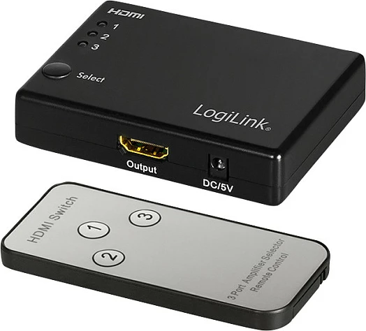 Switch HDMI LogiLink 3x1, 1080p/60Hz, me telekomandë, i zi