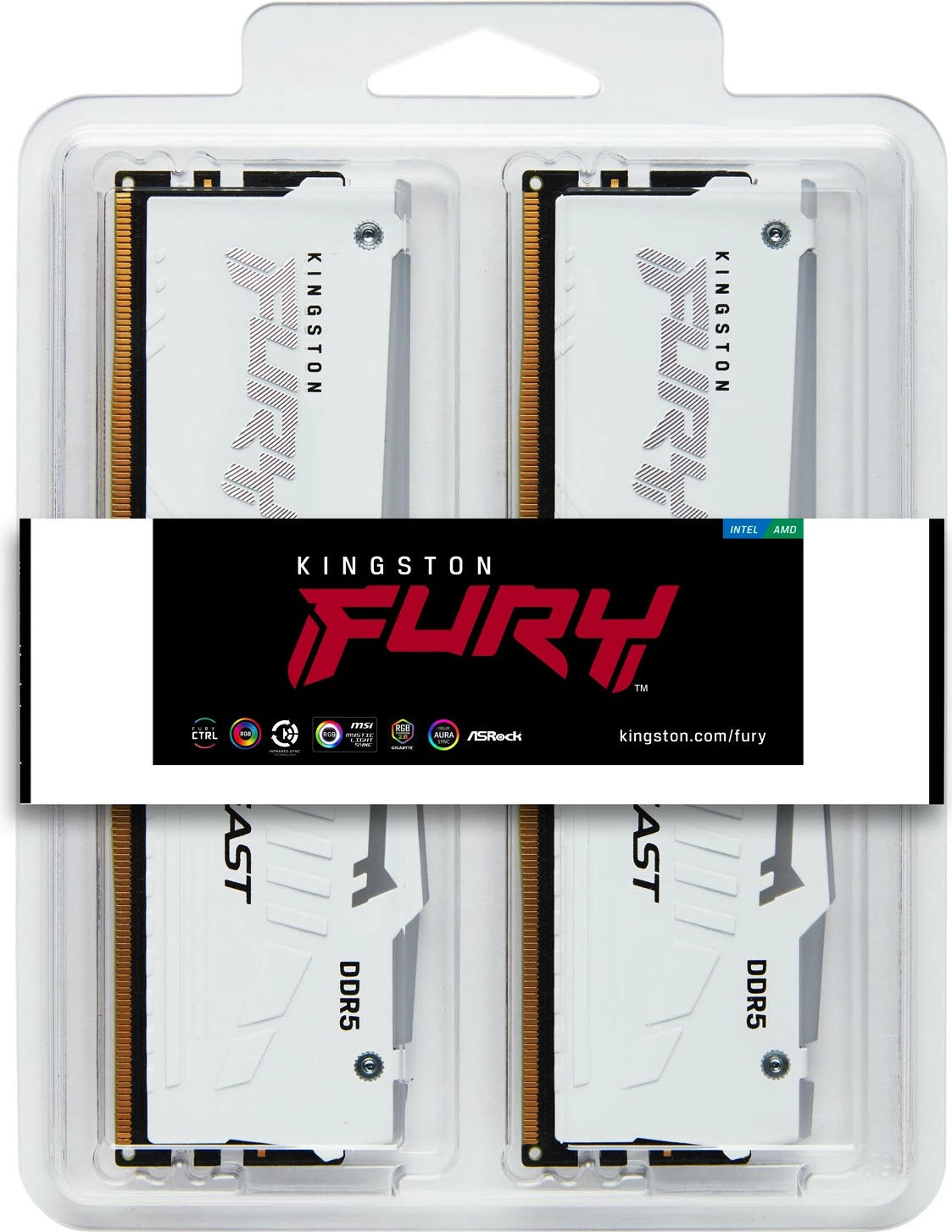 RAM Memorje Kingston FURY Beast 32GB (2x16GB) DDR5 6000MT/s RGB bardhë