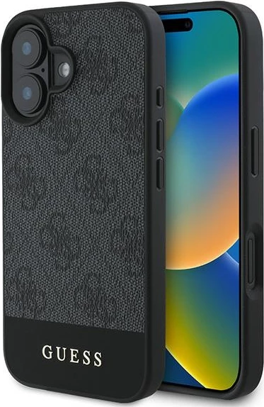 Mbështjellës Guess 4G Bottom Stripe për iPhone 16, Gri