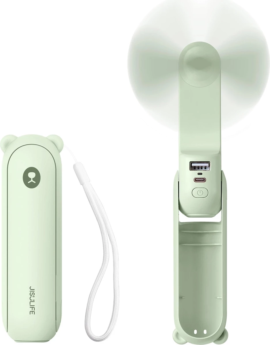Ventilator dore Jisulife Life8 Plus, 4500 mAh, me power bank dhe dritë LED, Gjelbër