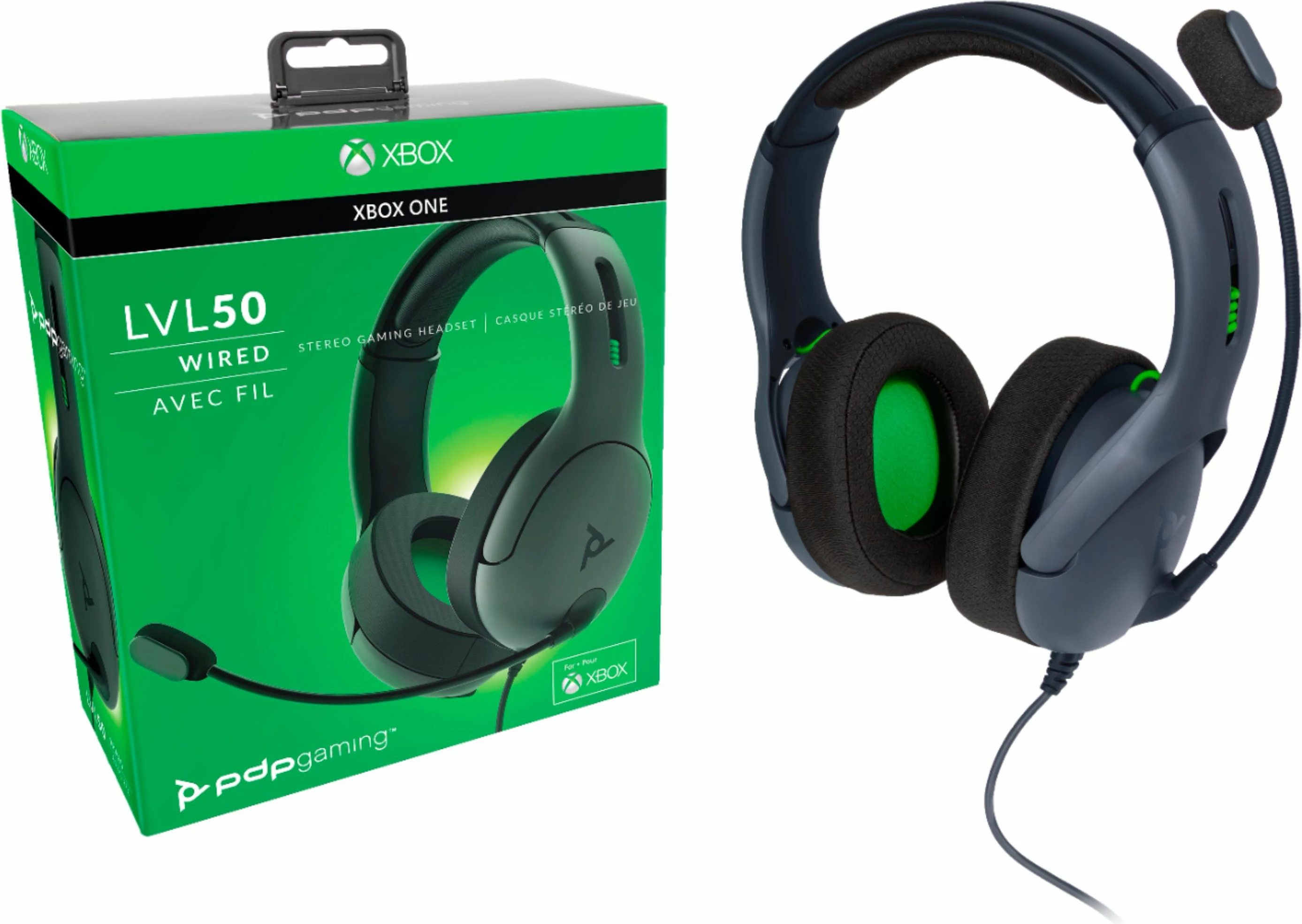 Kufje gaming PDP LVL50 Chat, stereo me kabllo 50mm, për Xbox One, gri