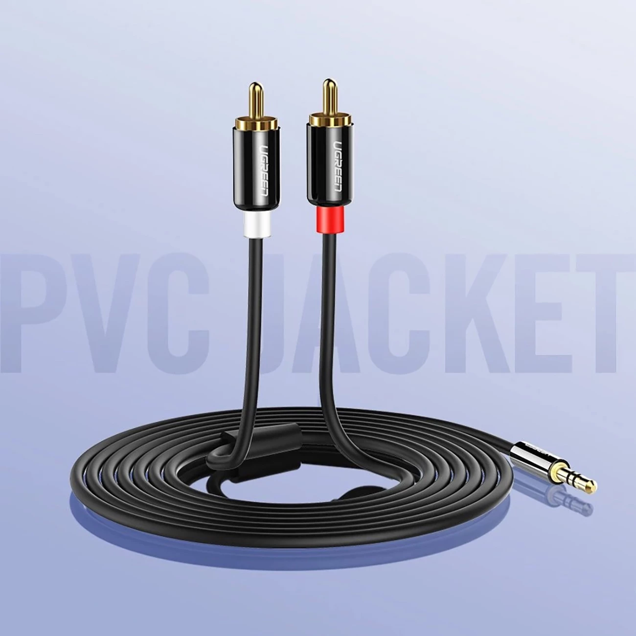 Kabllo audio Ugreen AV116 10584, mini jack 3.5mm në 2RCA, 2m, e zezë