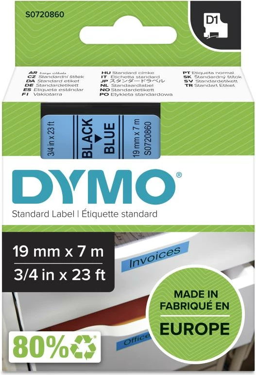 Shirit etiketash Dymo 45806 (S0720860), kaltër me shkrim të zi