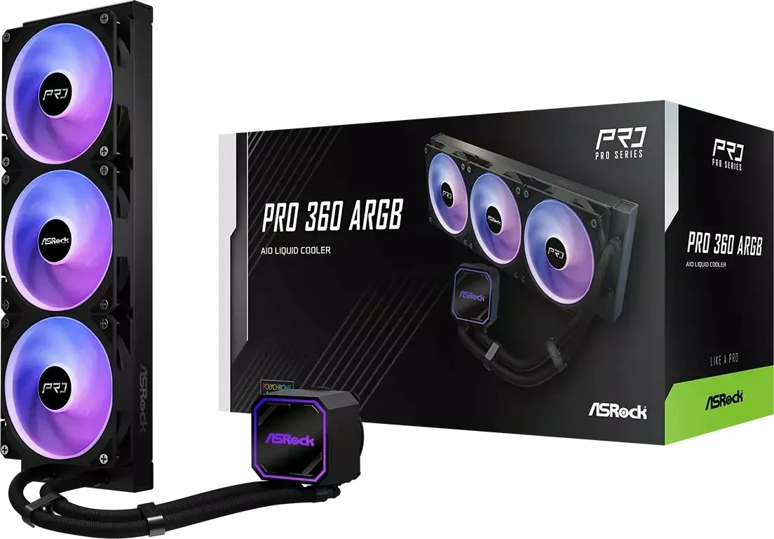 Ftohje e lëngshme CPU ASRock Pro 360 ARGB (90-APRA36-BAAGA6), radiator 360mm, 3x120mm PWM, AM4/AM5 & LGA1700/1851, e zezë, me pastë termike