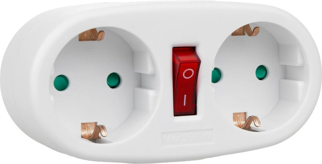 Adapter prizash me ndërprerës, Maclean MCE338F, 2 dalje Type F (Schuko), i bardhë
