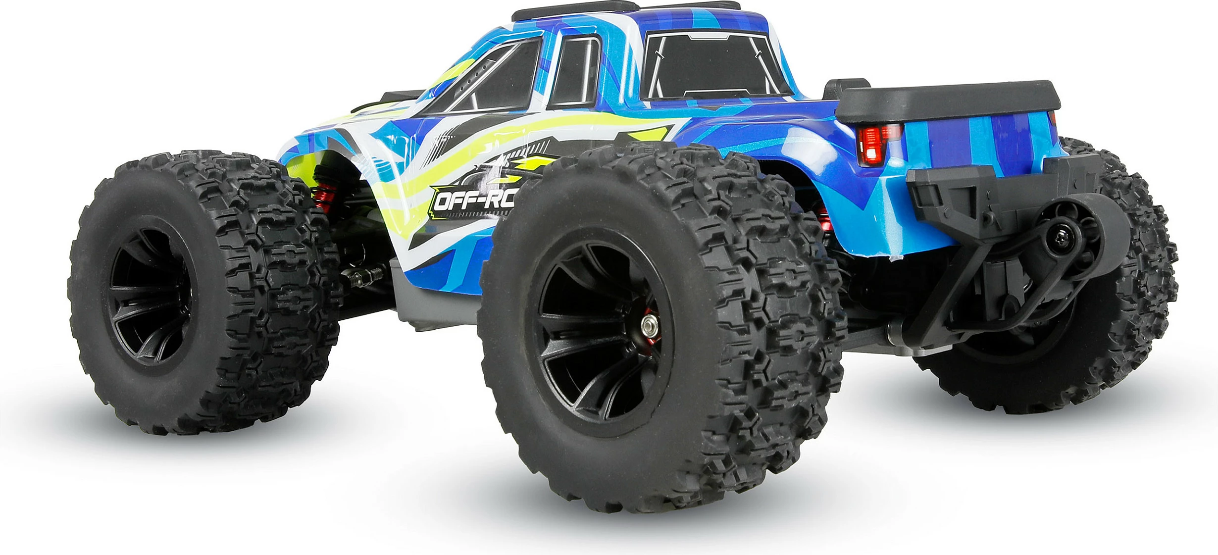 Monster truck RC AMEWI Hyper Go MTX14, brushless 4WD, 1:14 RTR, blu/bardhë/verdhe