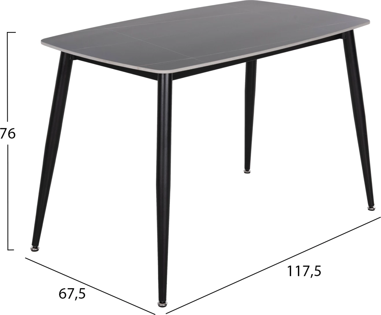 Tavolinë ngrënieje RAVEN, sipërfaqe qeramike, mermer i zi, këmbë metalike të zeza, FH9854.02, 117.5x67.5x76cm