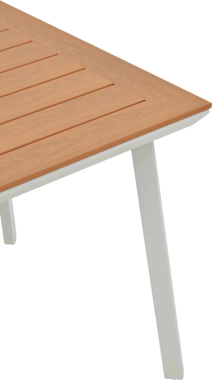 Tavolinë me karrige, set prej 3 copash,, alumin dhe dru, ngjyrë e bardhë dhe natyrale, 80x80x74cm