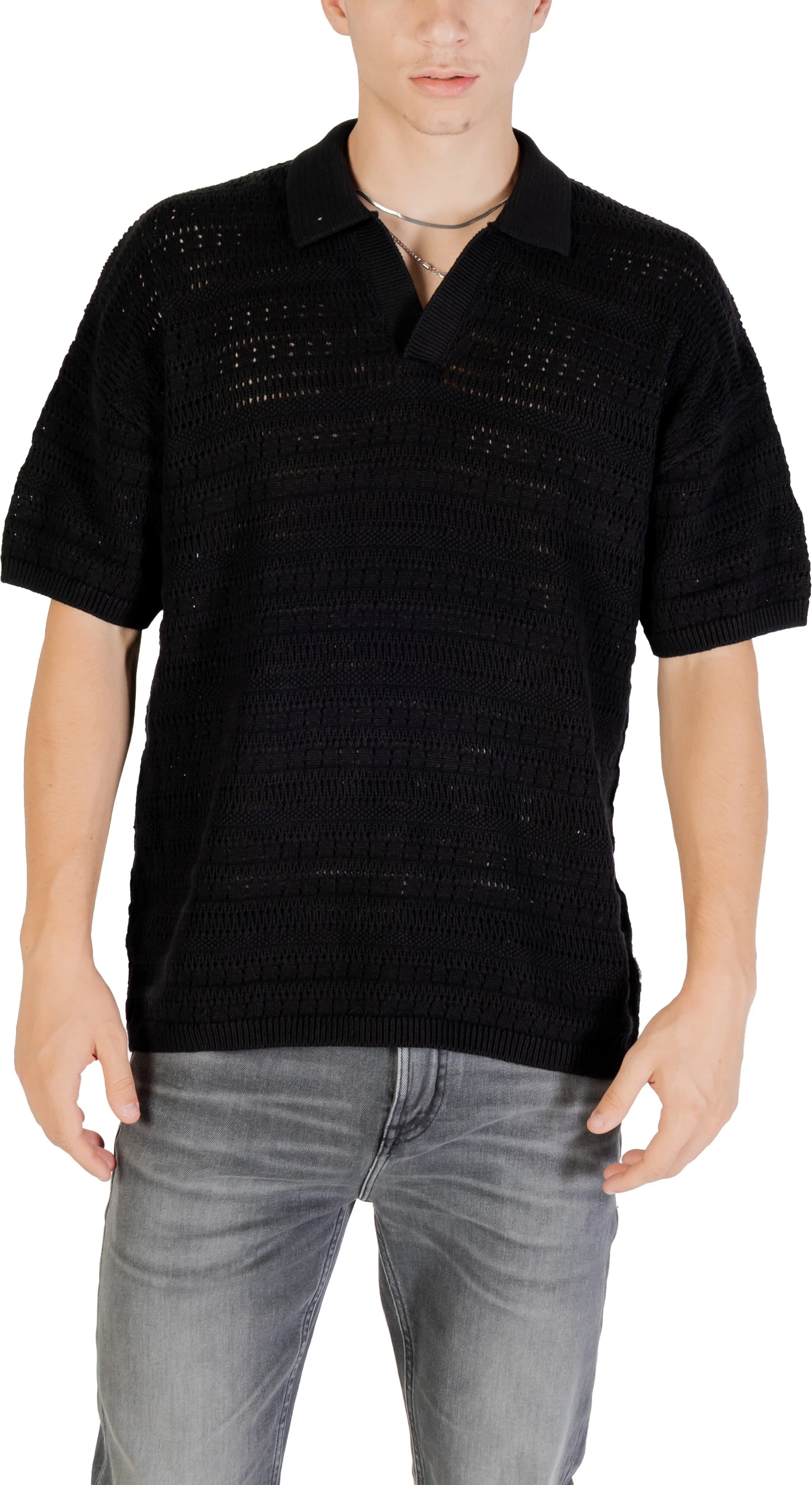 Xhemper polo me mëngë të shkurtra për meshkuj Only & Sons ONSGRAYSON DS 5 CHOCHET 22031835, i zi