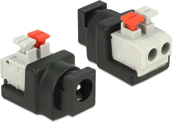 Adaptor DC DeLOCK 65524, 5.5 x 2.1 mm (female) në terminal bllok, zi/argjendtë