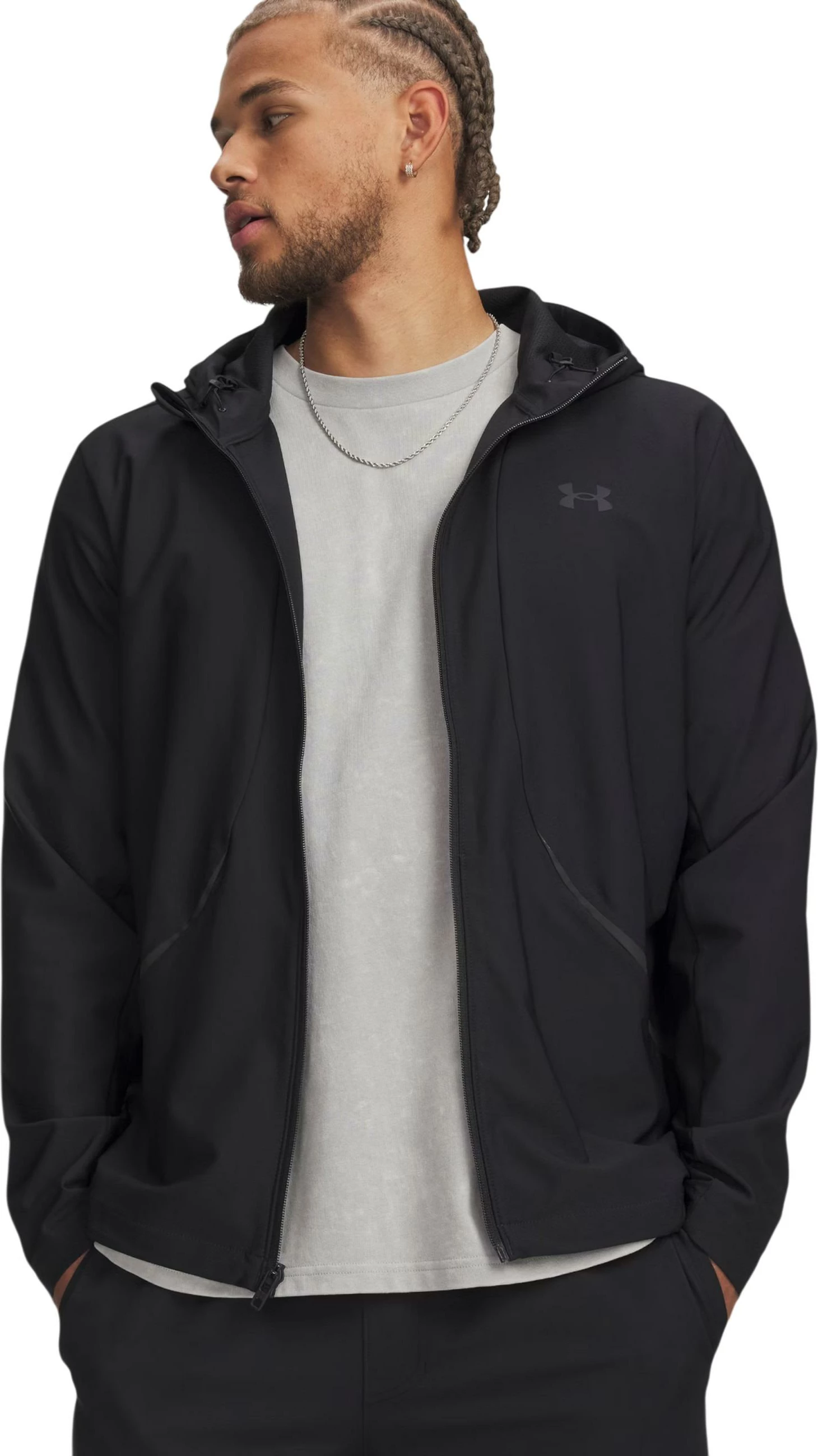 Duks me kapuç me zinxhir për meshkuj Under Armour UA Unstoppable Woven 6014621, i zi