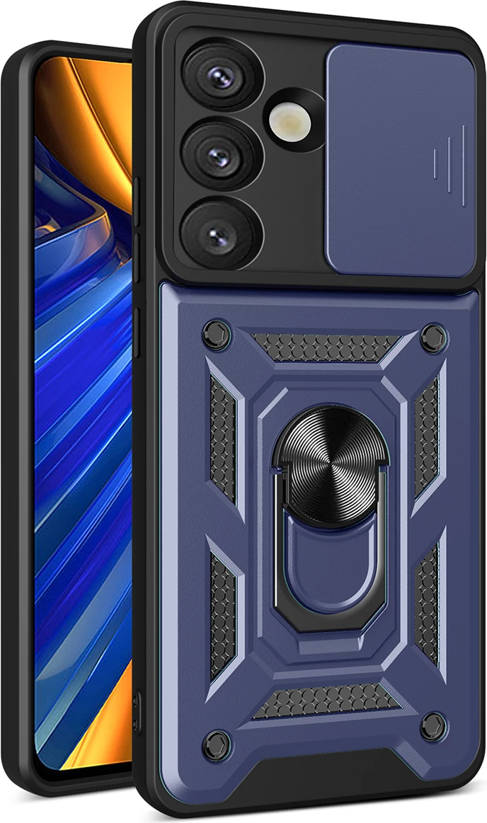 Mbështjellës Hurtel Hybrid Armor Camshield për Samsung Galaxy S25 Edge, me mbajtëse dhe mbulesë kamere, Kaltër