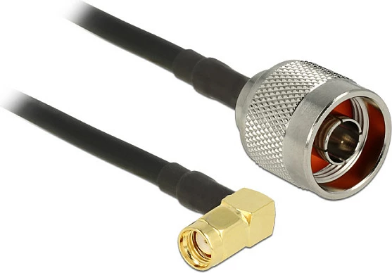 Kabllo antene DeLOCK N mashkull - RP-SMA mashkull 90°, 0.3 m, CFD200, low loss, e zezë