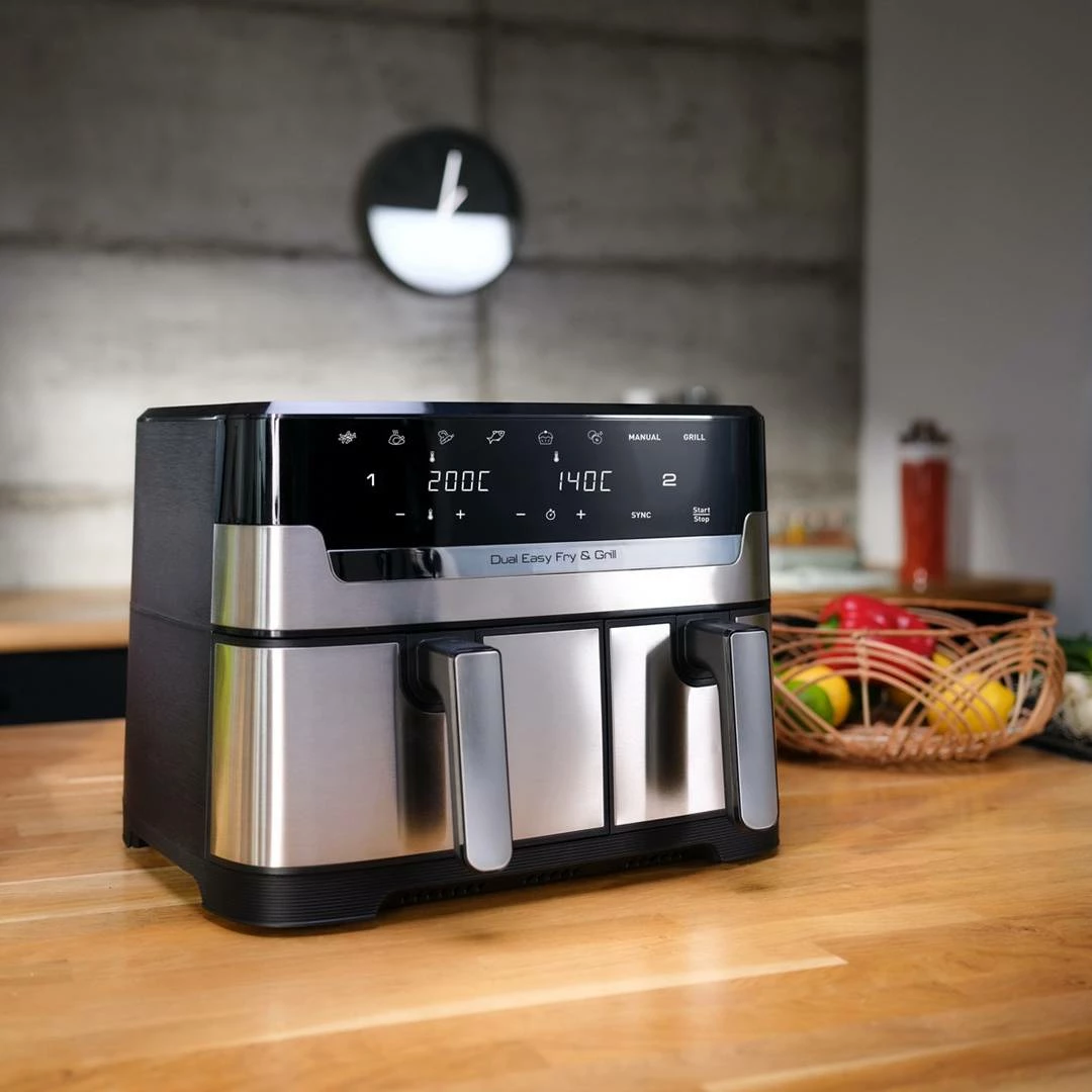 Fritezë me ajër Tefal Dual Easy Fry & Grill EY905D10 5.2 L + 3.1 L, e zezë/argjendtë