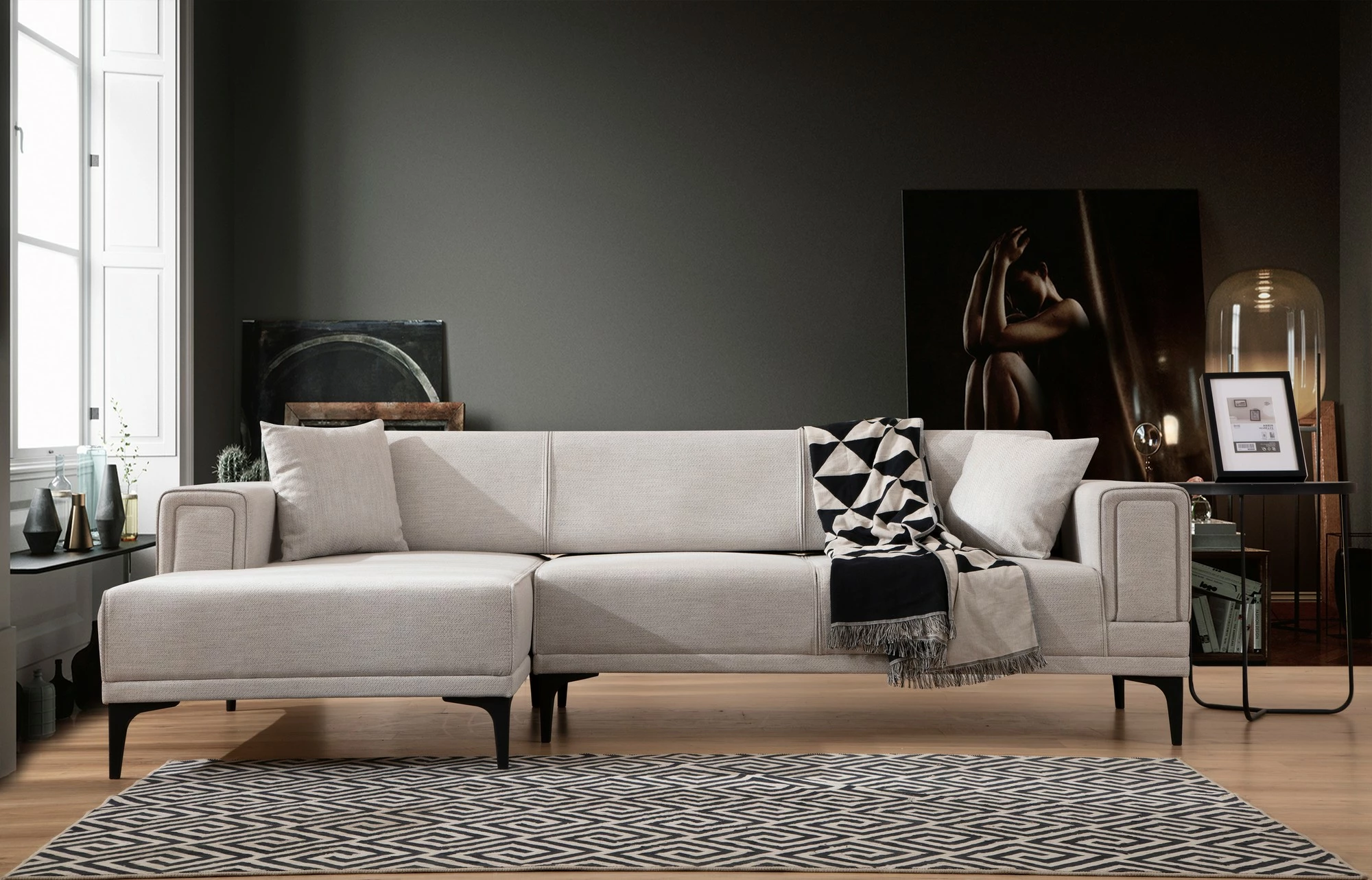 Kënd divan-krevat Atelier del Sofa, Horizon majtas, ngjyrë ecru