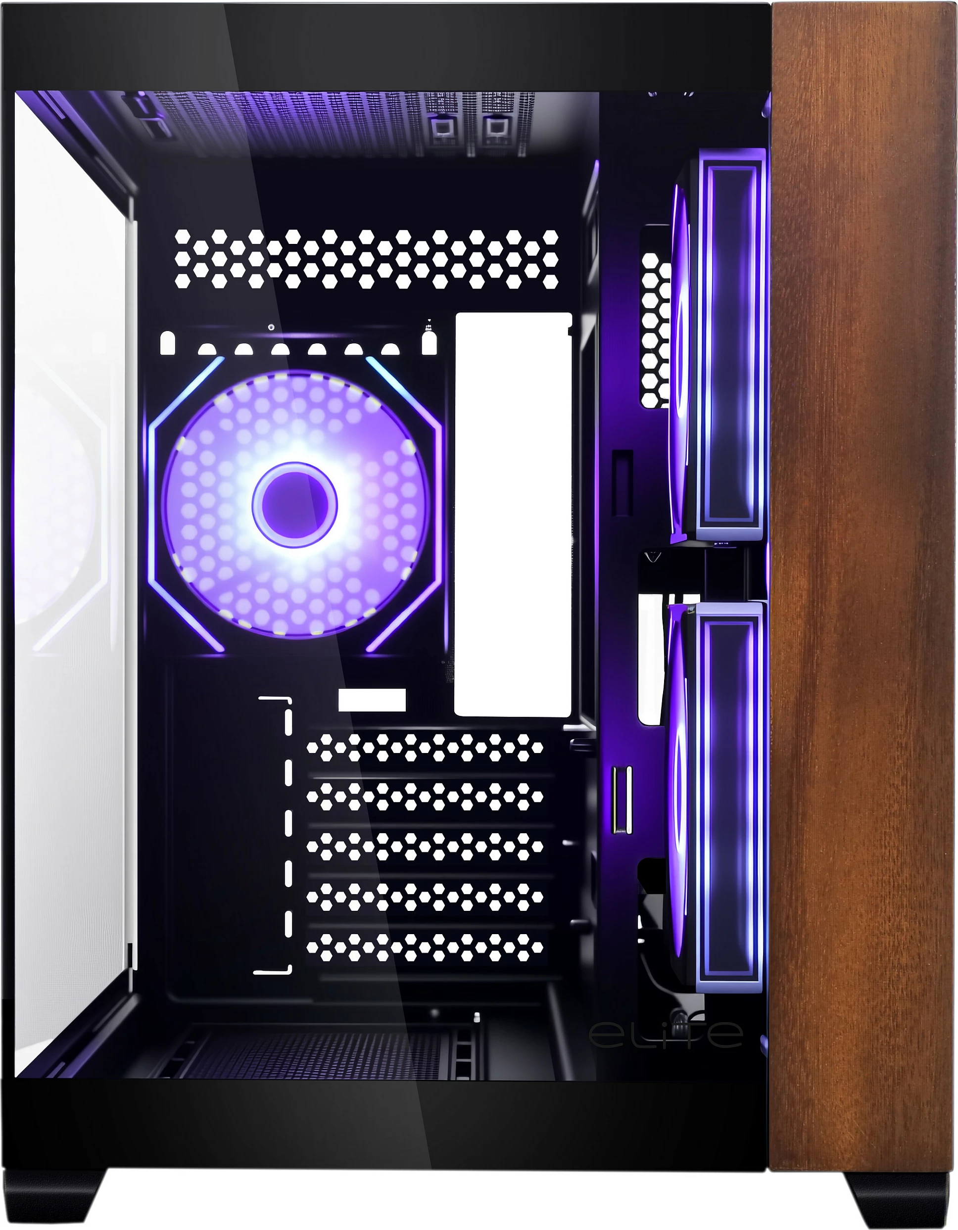 Kasë Cooler Master Elite 481 Wood, Mini Tower micro ATX, xham i kalitur, RGB, e zezë