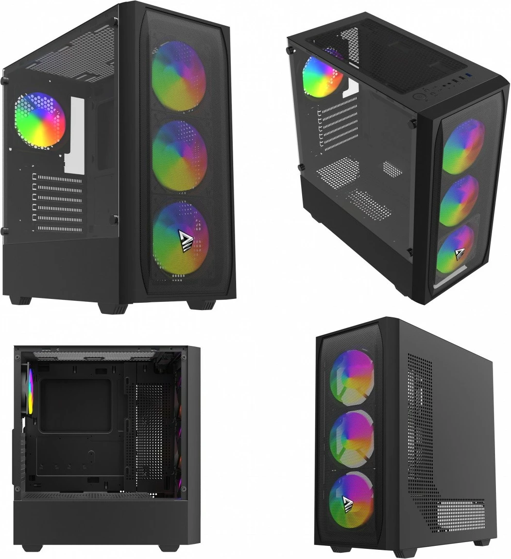 Kasë, Savio, NOCTIS FLOW RGB X1, Midi Tower, ATX, 4x 120 mm RGB PWM, USB-A 3.1 Gen1, e zezë