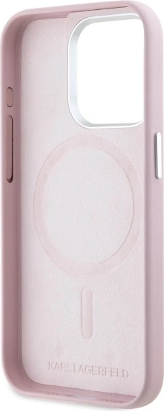 Mbështjellës Karl Lagerfeld FW Metal Plate MagSafe për iPhone 15 Pro Max, Rozë