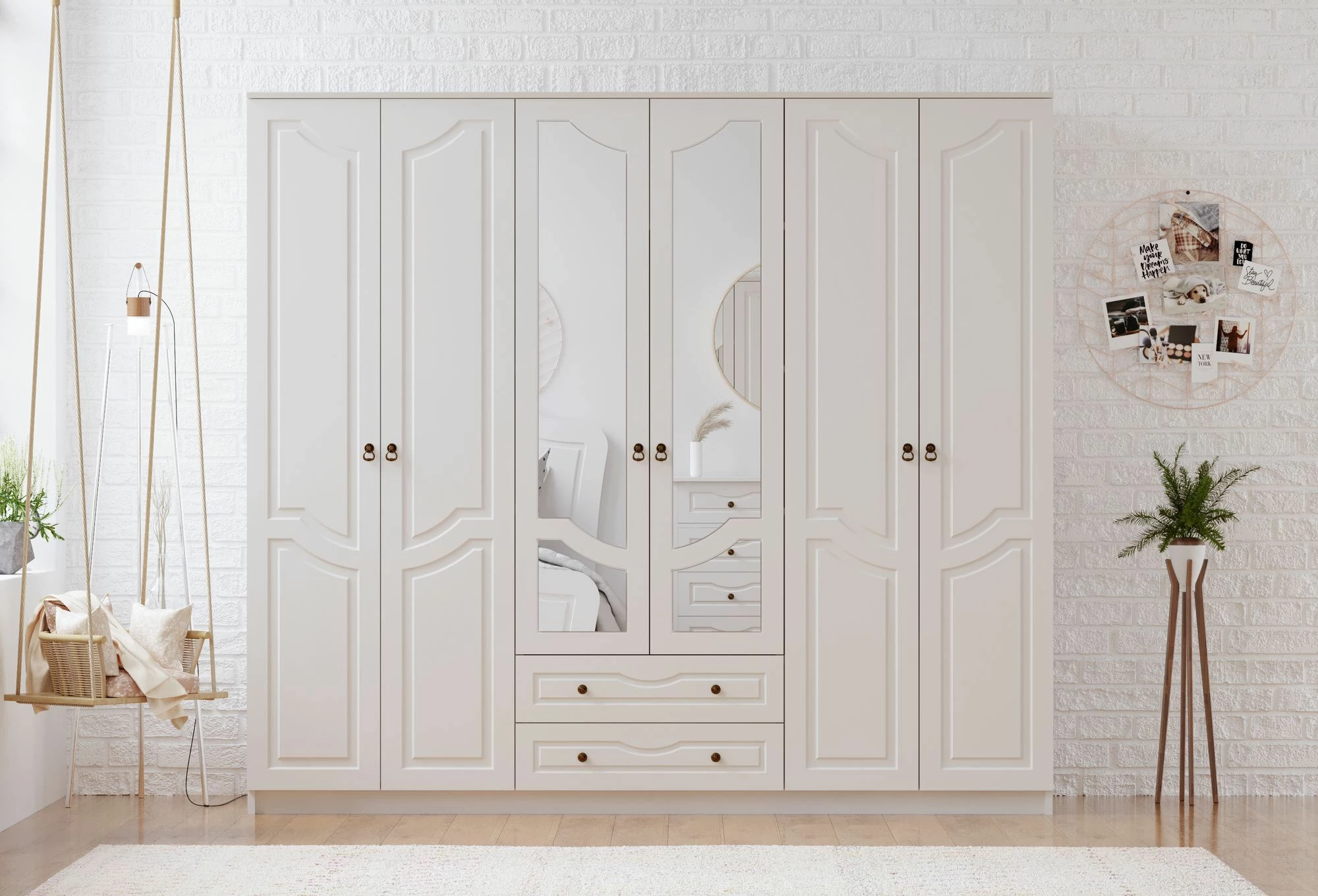 Dollap Skye Decor, RB-107, ngjyrë e bardhë mat, 210x210x52cm