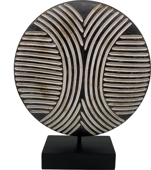 Disk dekorativ Moti, polirezine, ngjyrë e zezë dhe e bardhë, 25x7x30cm