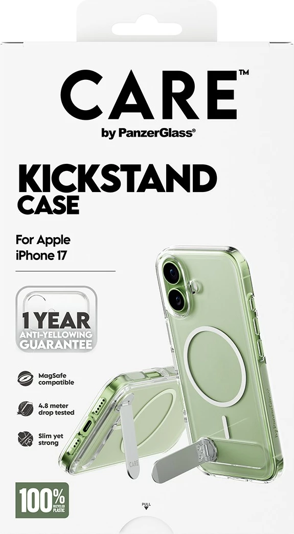 Mbështjellës PanzerGlass CARE Feature Case me kickstand për iPhone 17, transparent