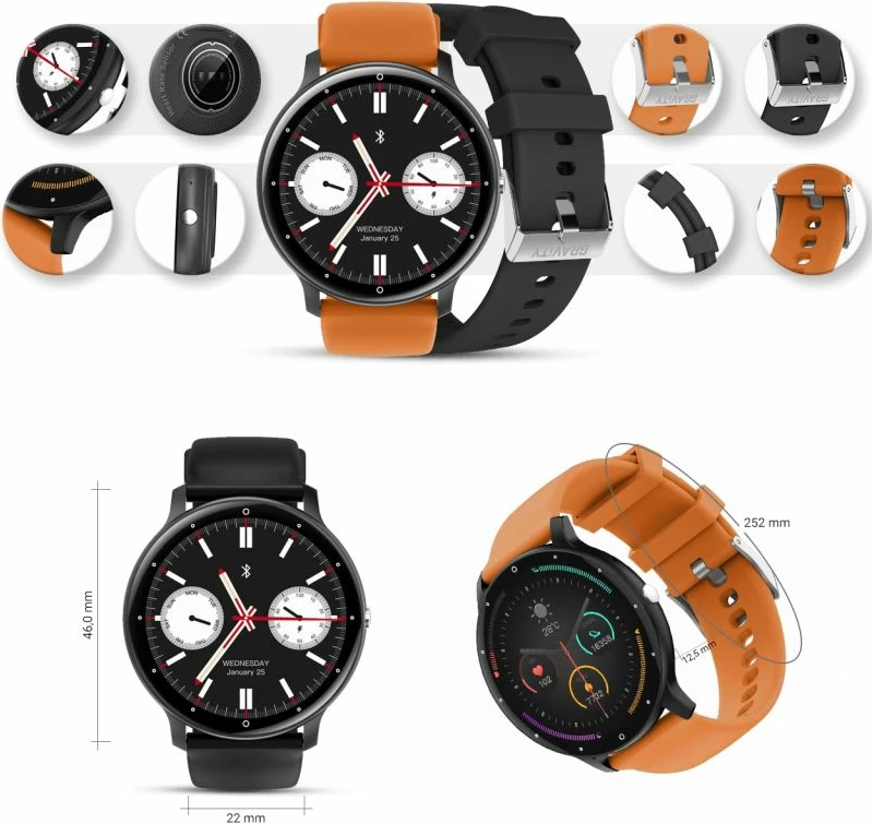 Smartwatch Gravity për meshkuj, zi-portokalli