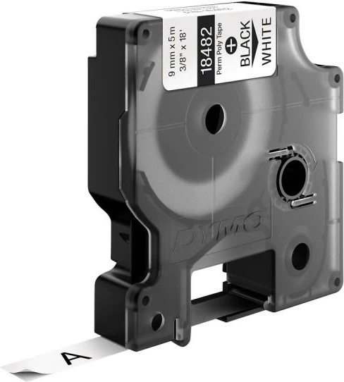 Shirit etiketimi Dymo Rhino Industrial S0718240 (18482) 9mm x 5.5m poliester i përhershëm, zi mbi të bardhë