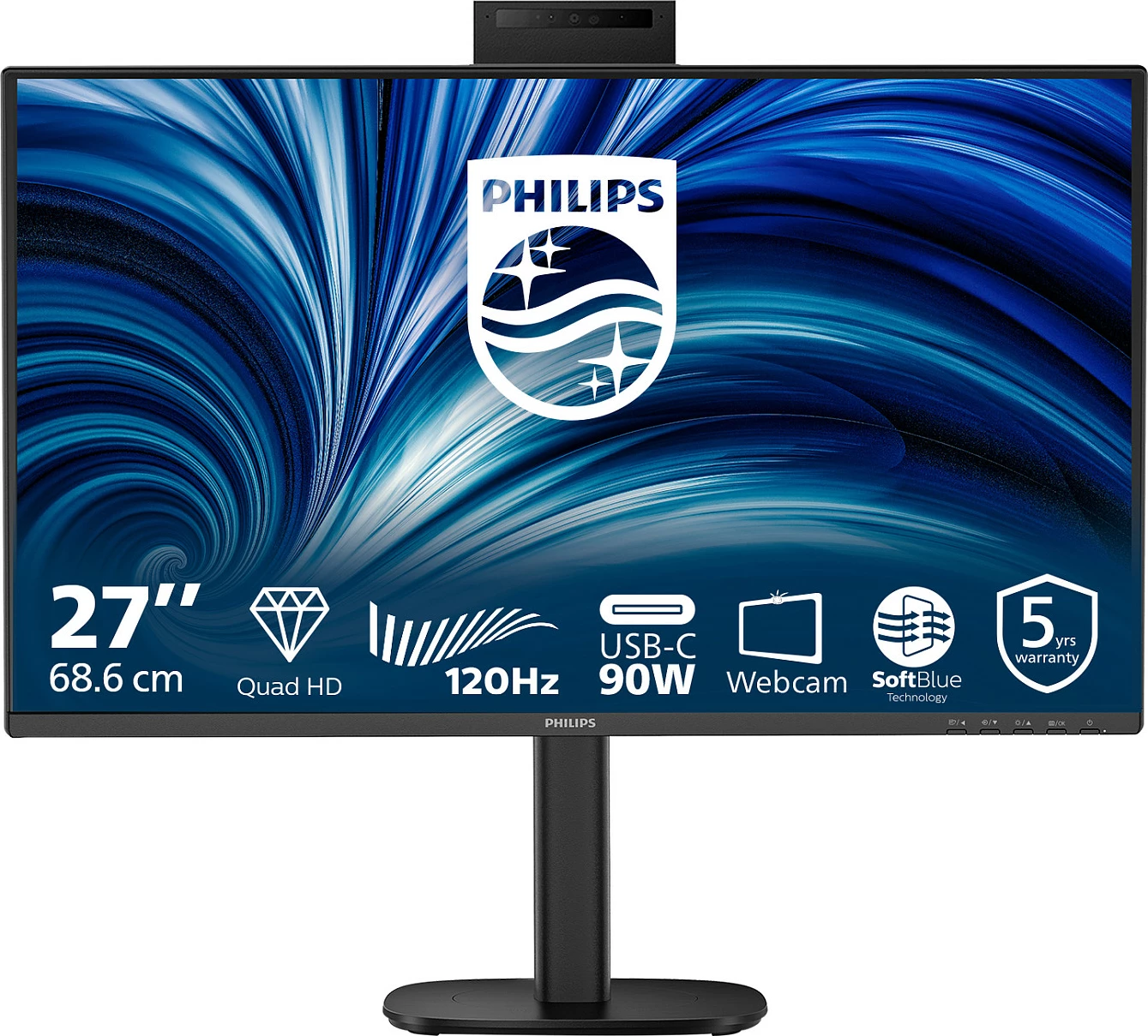 Monitor Philips 27B2U3601H/00 27" QHD 120Hz USB-C 90W me Webcam, i zi