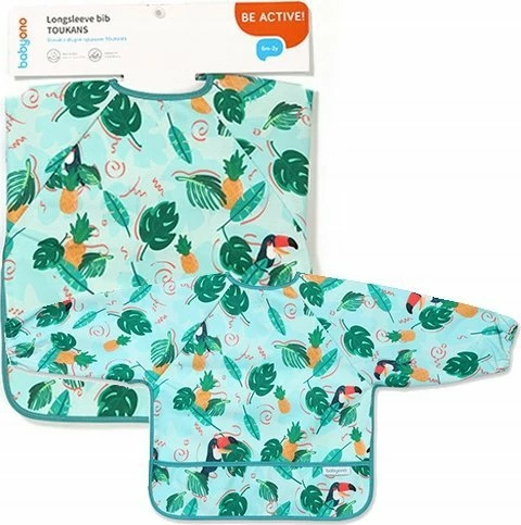 Përparëse ushqimi me mëngë të gjata BabyOno 1476/02 Toukans 74 x 36 cm, e papërshkueshme nga uji, 1 copë, shumëngjyrëshe