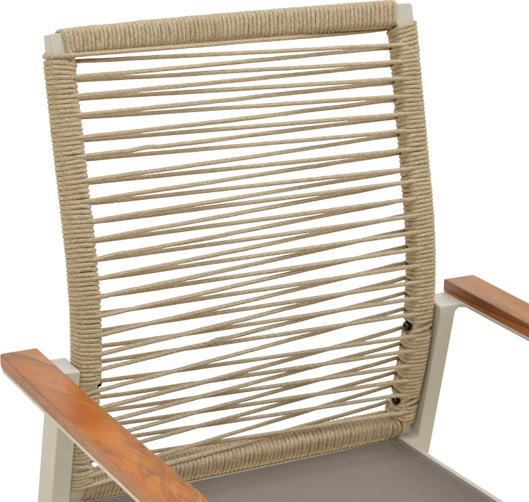 Karrige me krahë e grumbullueshme Aegean, alumin, litar krem, doreza teak, 57x64x87cm