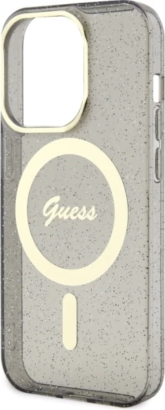 Mbështjellës Guess GUHMP14LHCMCGK për iPhone 14 Pro 6.1", Glitter Gold MagSafe, i zi
