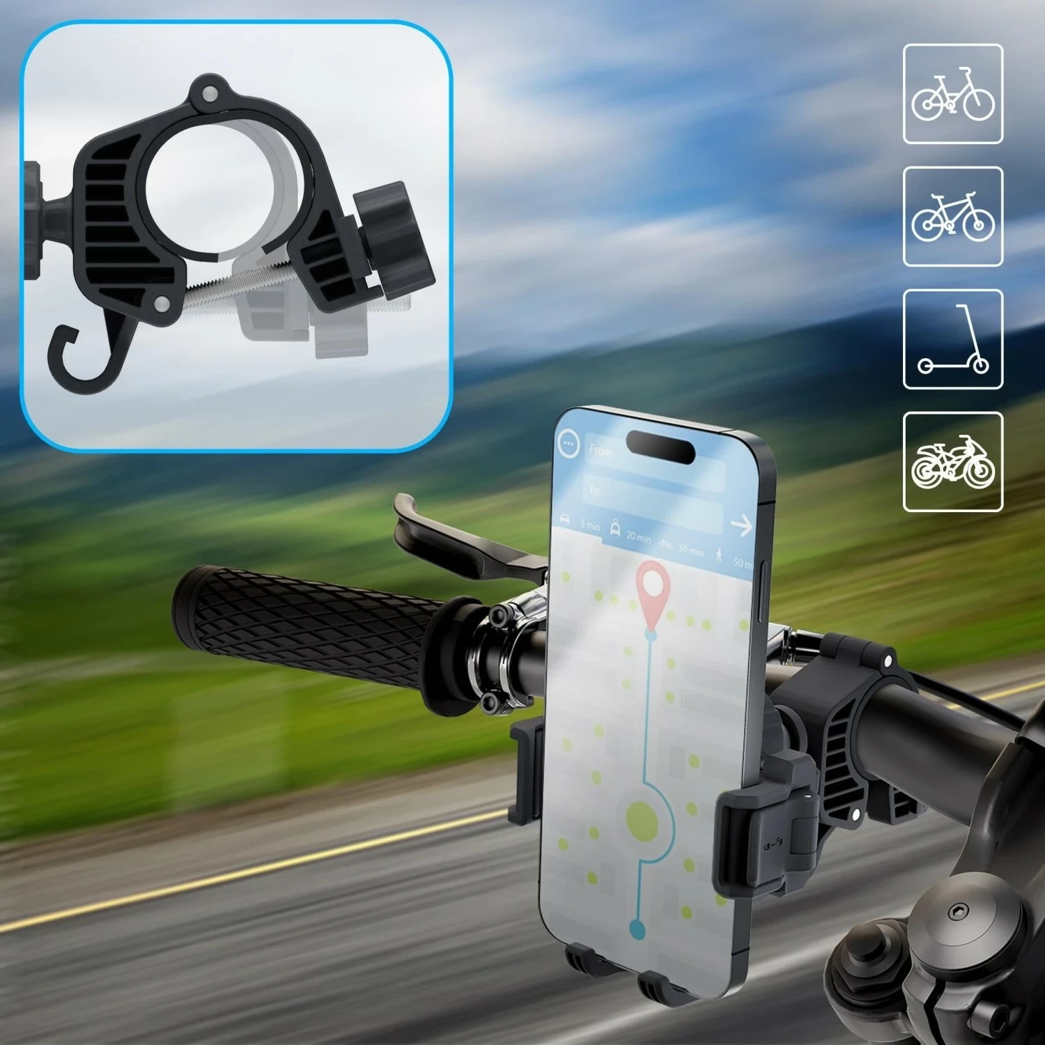 Mbajtëse biçiklete/motoçiklete 3MK Bike Holder Damper Pro, e zezë