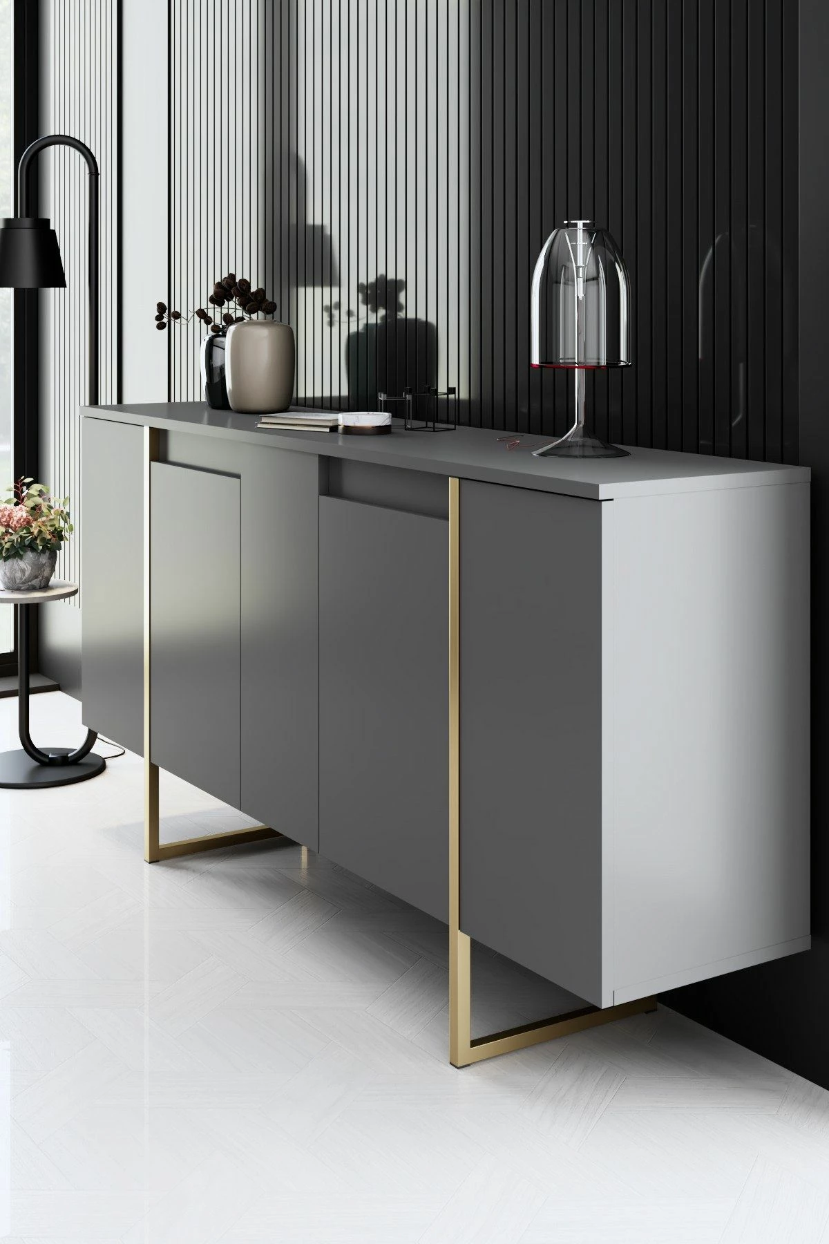 Konsolë, ngjyrë antracit, detaje ari, Skye Decor, Luxe