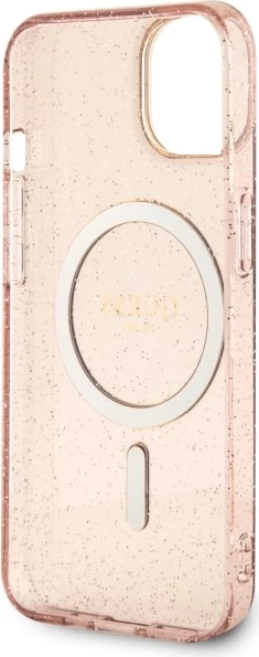 Mbështjellës Guess GUHMP14MHCMCGP për iPhone 14 Plus 6.7", Glitter Gold MagSafe, Rozë